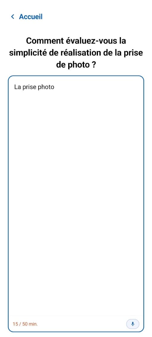 Écran mobile de saisie de question